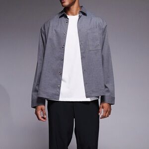Men's Gray Oversized Button-Up Shirt